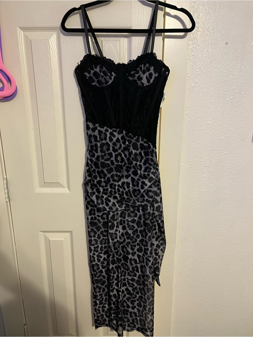 Black & Gray Leopard Bustier Slip Dress